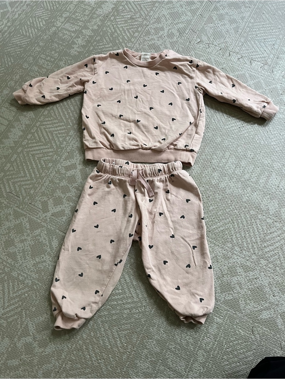 H&M Baby Girl Pink with Black Heart Print Design Matching Set 9-12m